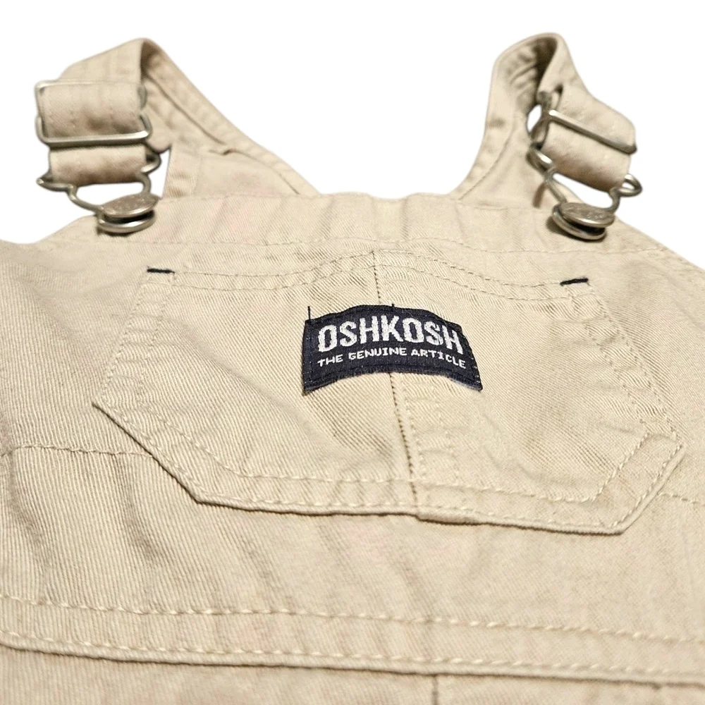 Vtg y2k OshKosh B’gosh Beige Overalls 12M Baby Boy OKB Patch Utility 100% Cotton